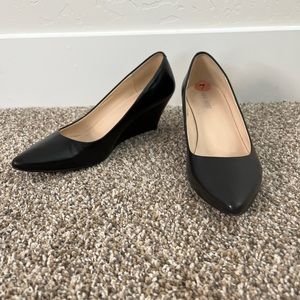 2 inch Black Leather Pointy Toe Wedges